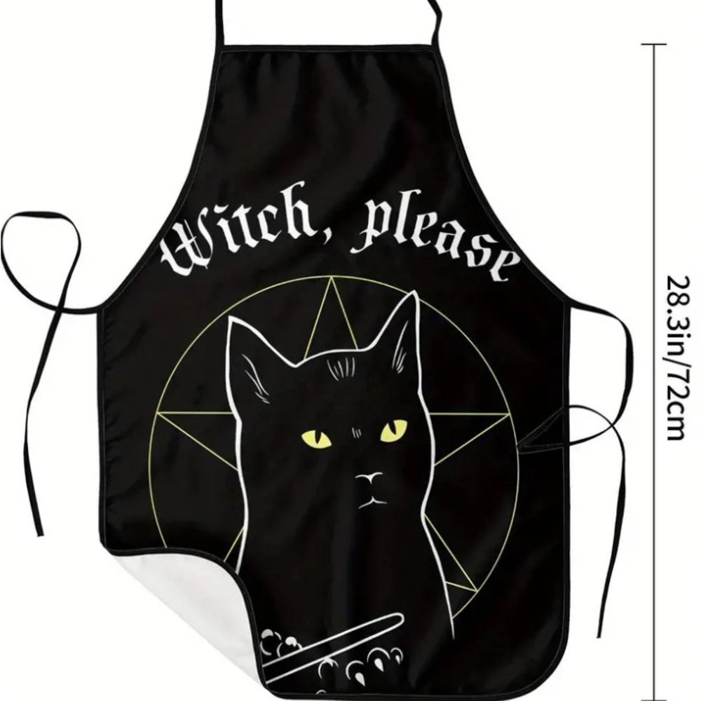 Minimalist Black Cat Face Apron with Yellow Eyes